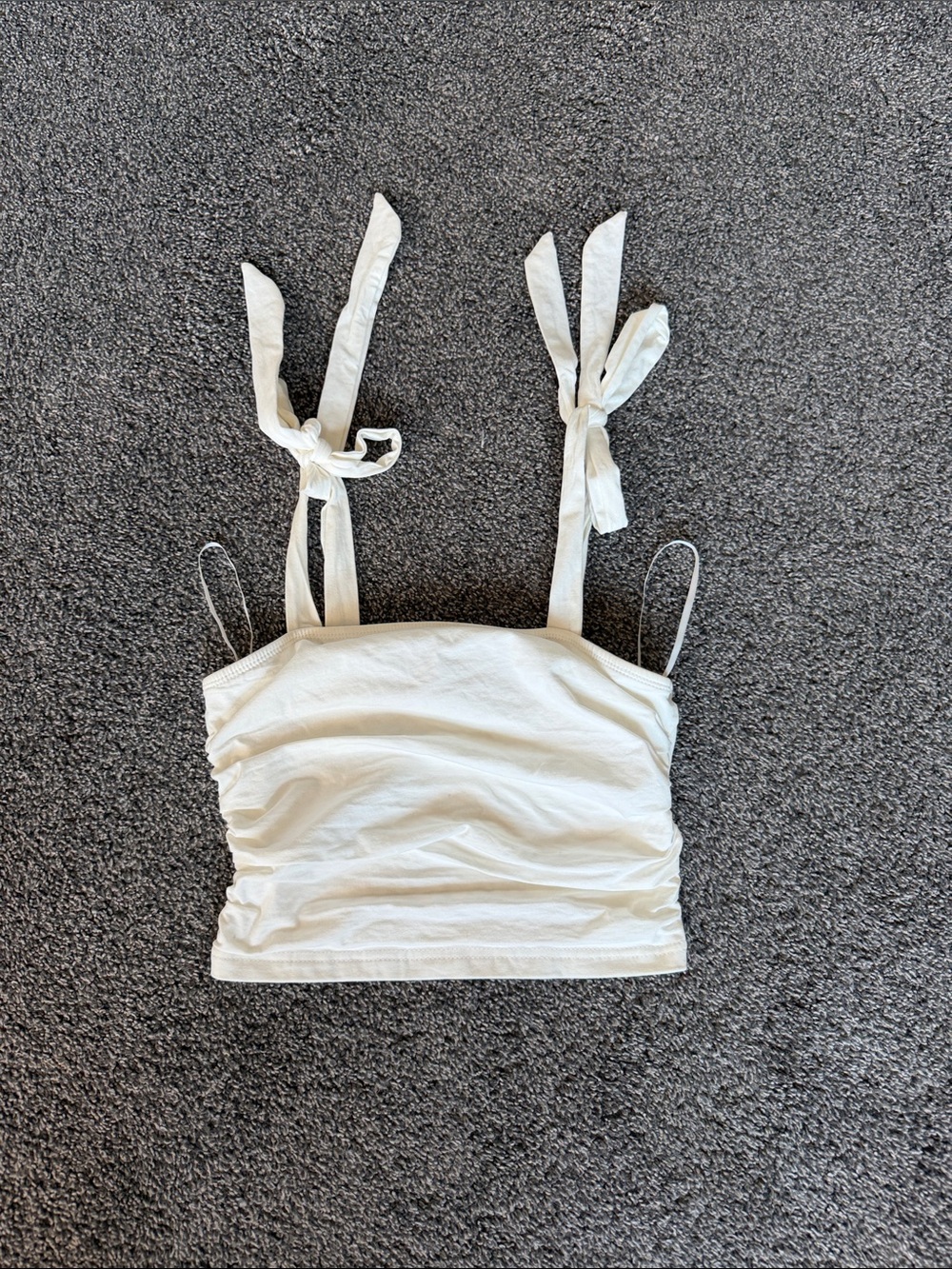 SHEIN White Tie-Shoulder Ruched Crop Cami